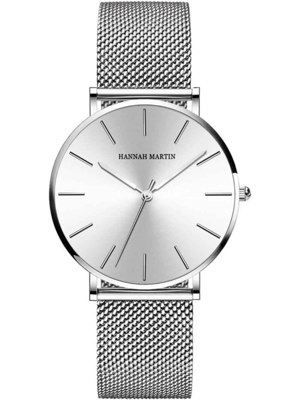Women's Silver Minimalist Fashion Quartz Stainless Steel Mesh Band Wrist Watch
